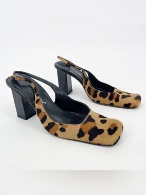 Dolce & Gabbana Leopard Print Calf Hair Slingback Heels IT 38.5 Vintage